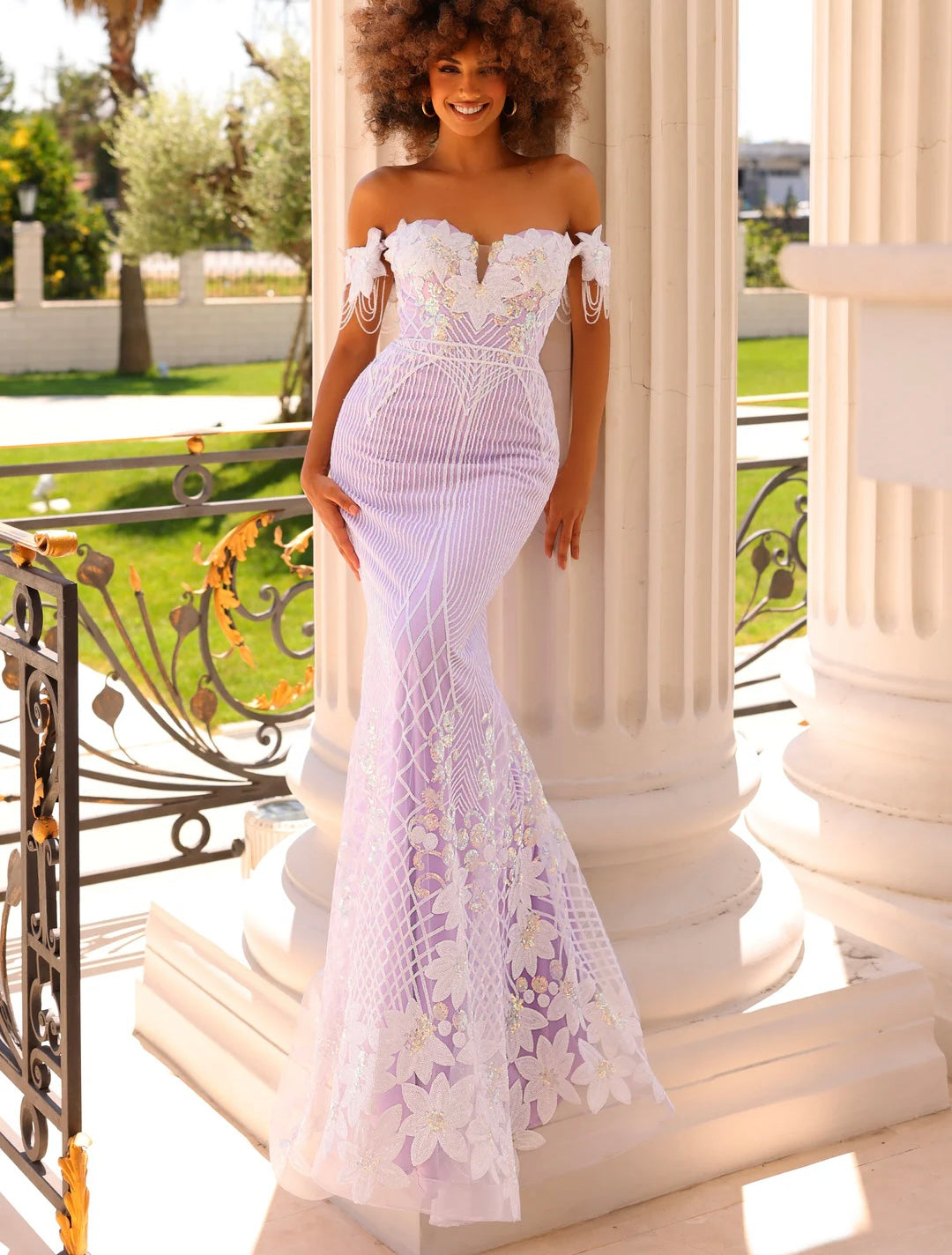 white lace evening gown