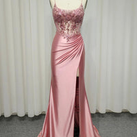 Pink evening gown with beaded top 