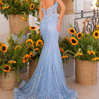 blue lace evening gown