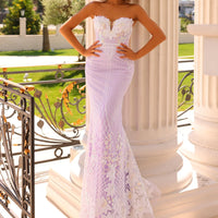 white lace strapless gown