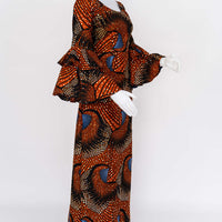 Rust Flare-Sleeve Maxi Gown