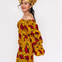 yellow and red patterned dress